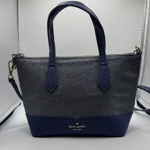Kate Spade Glittery Gray and Navy Satchel